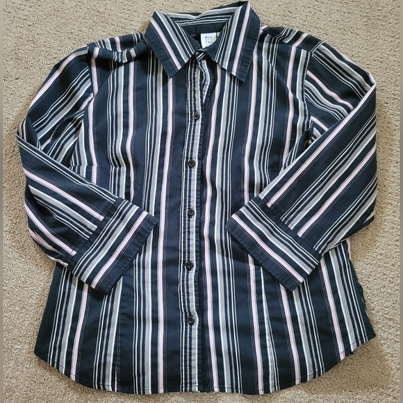 Apt. 9 Stretch Lavandar & Black Striped Button Down Shirt - Picture 1 of 13